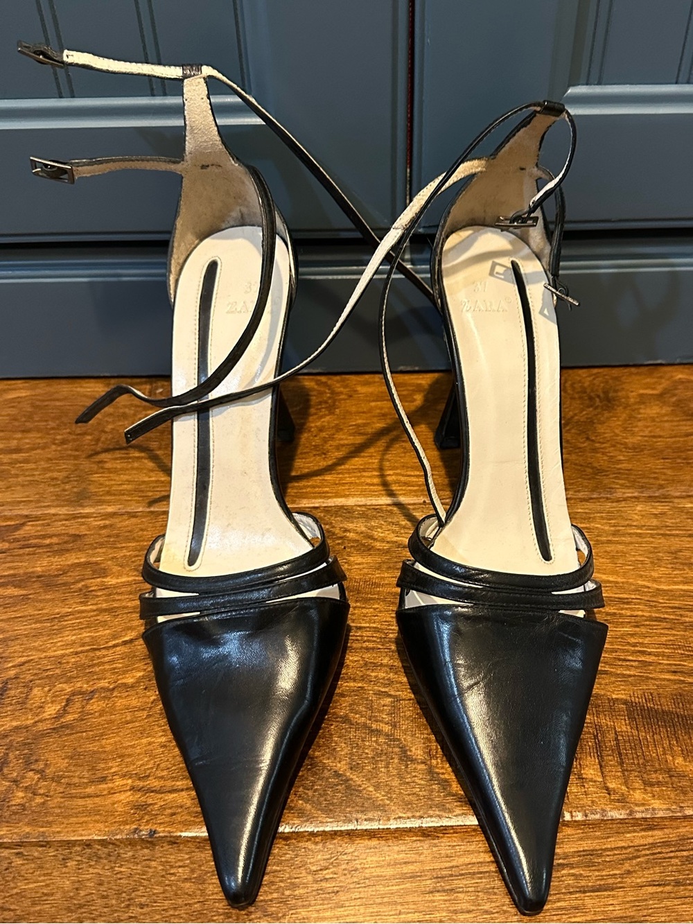 Zara black leather pumps stilettos double strap 37 🇪🇸